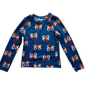 Hannah Andersson Blue Long Sleeve Butterfly Print T-Shirt- Girls Size 6-7